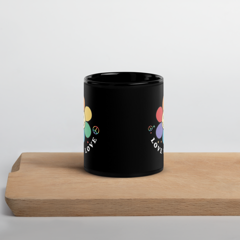 Love is Love Rainbow Flower-Black Glossy Mug