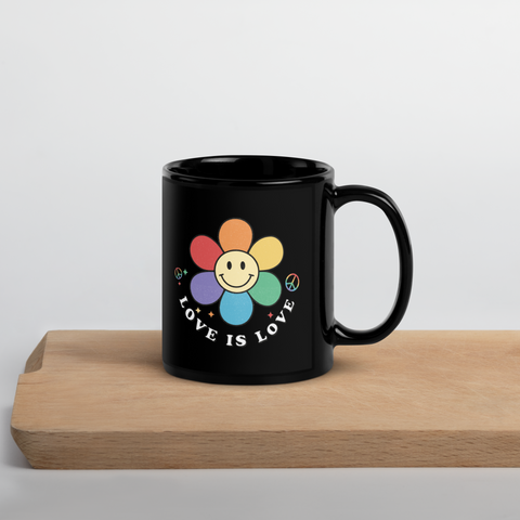 Love is Love Rainbow Flower-Black Glossy Mug