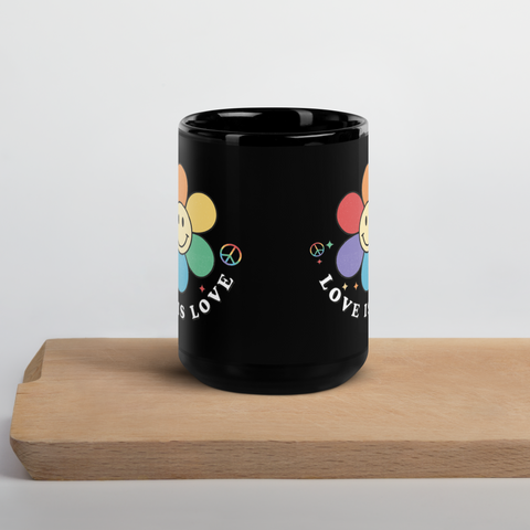 Love is Love Rainbow Flower-Black Glossy Mug