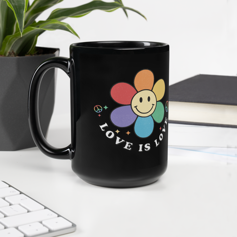 Love is Love Rainbow Flower-Black Glossy Mug