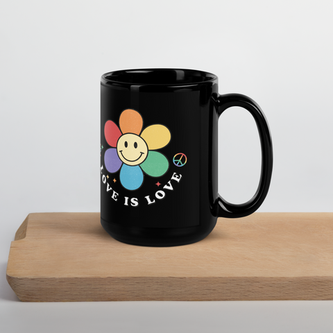 Love is Love Rainbow Flower-Black Glossy Mug