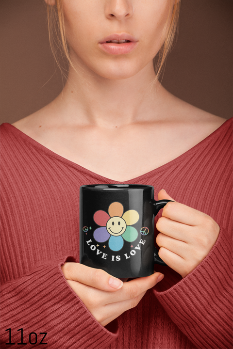 Love is Love Rainbow Flower-Black Glossy Mug