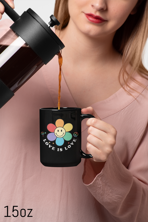 Love is Love Rainbow Flower-Black Glossy Mug