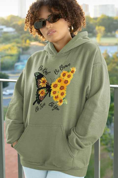 Be Kind-Be Brave-Be True-Be You-Butterfly-Sunflower-Unisex Hoodie